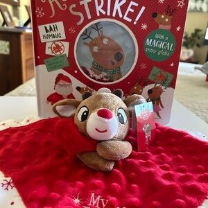 MY FIRST RUDOLPH Snuggle Security Blanket & Reindeer on Strike Book / BRAND NEW